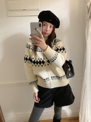 jacquard knit cardigan