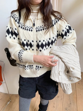 jacquard knit cardigan