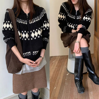 jacquard knit cardigan