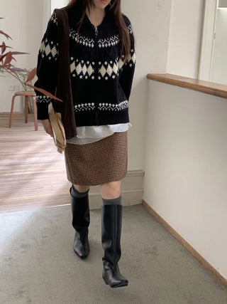 jacquard knit cardigan