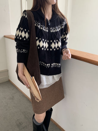 jacquard knit cardigan