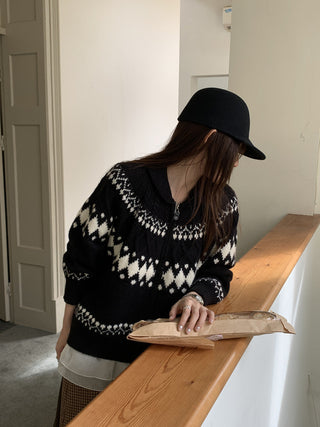 jacquard knit cardigan