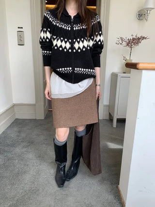 jacquard knit cardigan