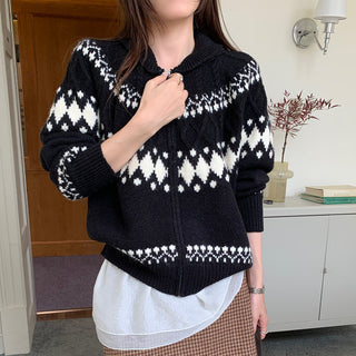 jacquard knit cardigan