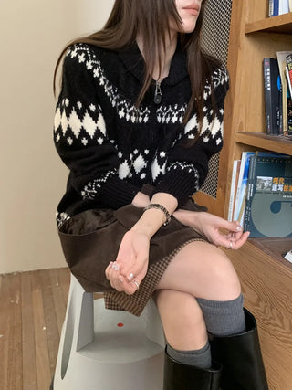 jacquard knit cardigan