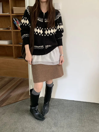 jacquard knit cardigan