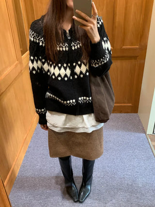 jacquard knit cardigan