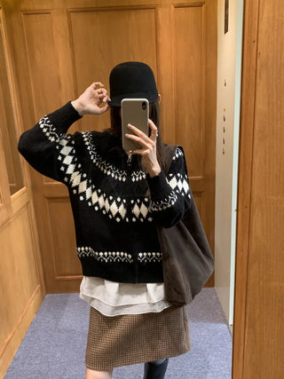 jacquard knit cardigan