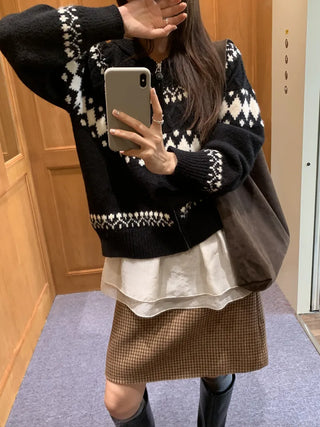 jacquard knit cardigan