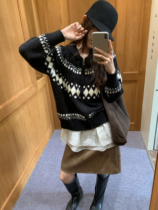 jacquard knit cardigan