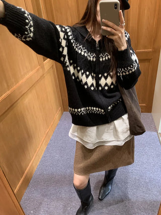 jacquard knit cardigan