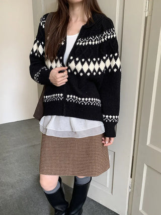 jacquard knit cardigan