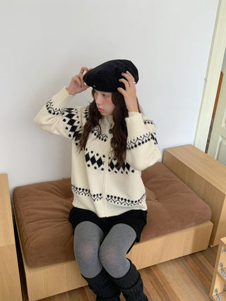 jacquard knit cardigan