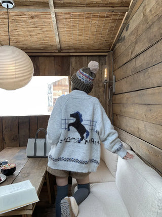 pony jacquard cardigan