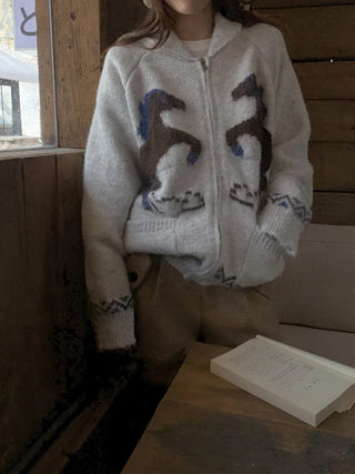 pony jacquard cardigan