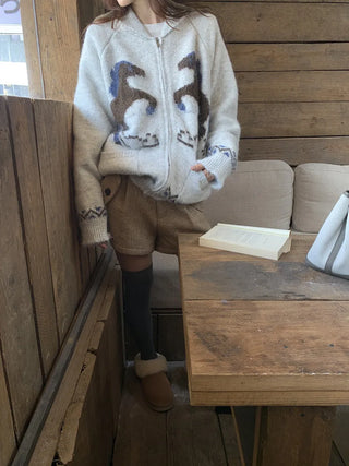 pony jacquard cardigan