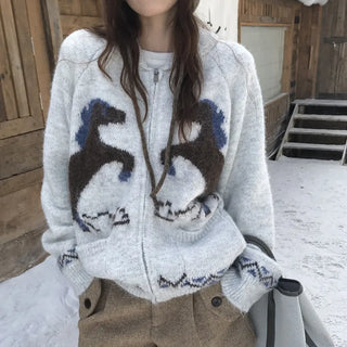 pony jacquard cardigan