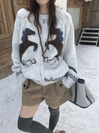 pony jacquard cardigan