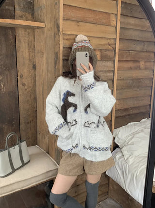 pony jacquard cardigan