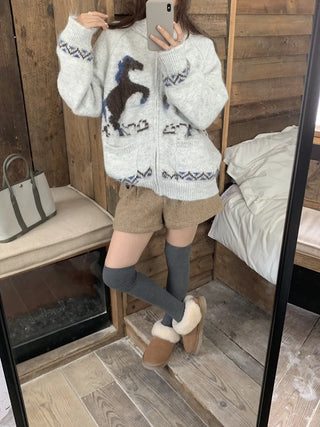 pony jacquard cardigan