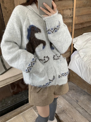 pony jacquard cardigan