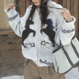 pony jacquard cardigan