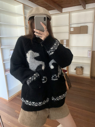 pony jacquard cardigan