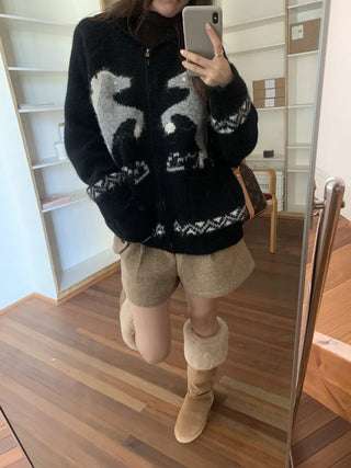 pony jacquard cardigan