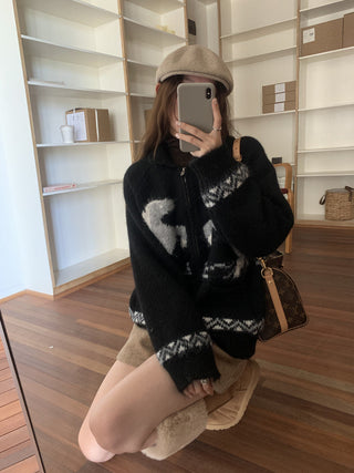 pony jacquard cardigan