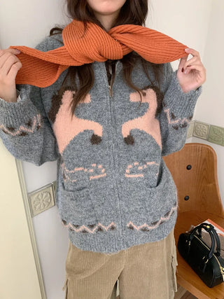 pony jacquard cardigan