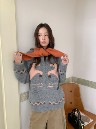 pony jacquard cardigan