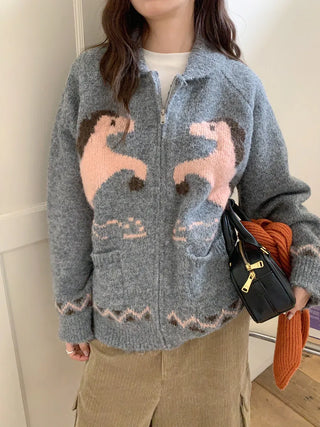 pony jacquard cardigan