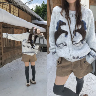 pony jacquard cardigan