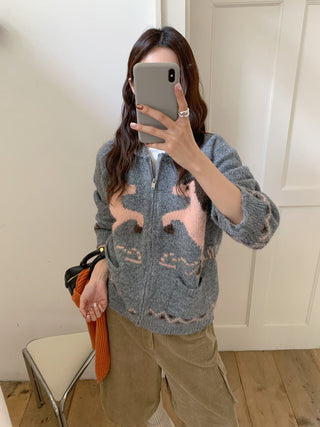 pony jacquard cardigan