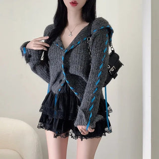 lapel knit cardigan