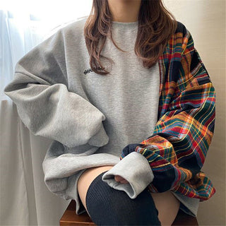 Korean oversize plaid stitching sweater