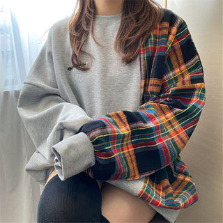 Korean oversize plaid stitching sweater