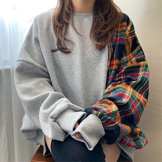 Korean oversize plaid stitching sweater