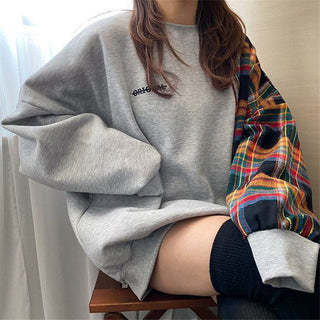 Korean oversize plaid stitching sweater