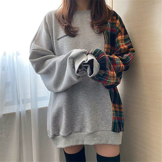 Korean oversize plaid stitching sweater