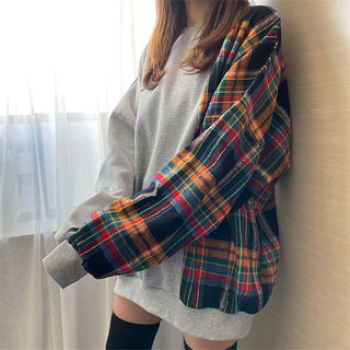Korean oversize plaid stitching sweater