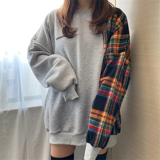 Korean oversize plaid stitching sweater