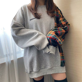 Korean oversize plaid stitching sweater