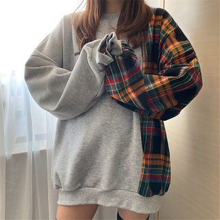 Korean oversize plaid stitching sweater