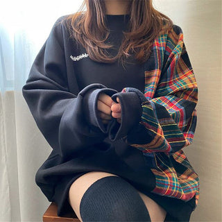 Korean oversize plaid stitching sweater
