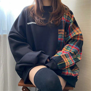 Korean oversize plaid stitching sweater