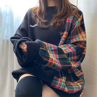 Korean oversize plaid stitching sweater