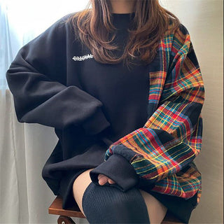 Korean oversize plaid stitching sweater