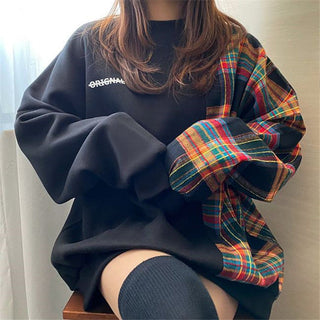Korean oversize plaid stitching sweater