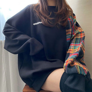 Korean oversize plaid stitching sweater